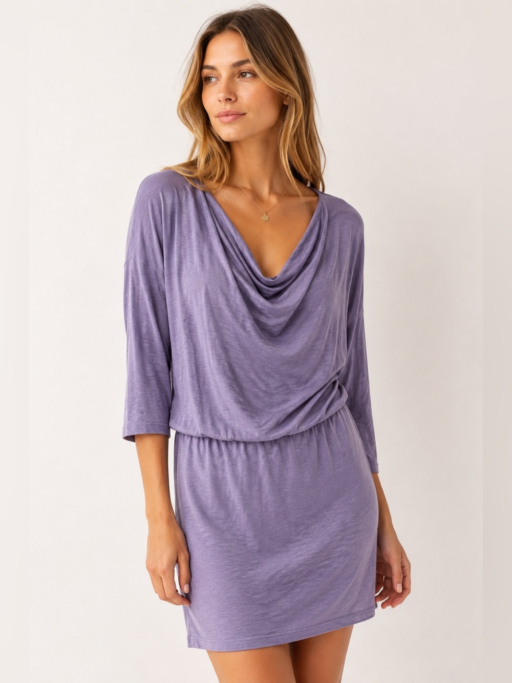 Sundry Lavender Cowl Neck Dress Large Soft Draped Jersey Mini Dress